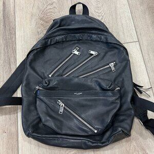 SAINT LAURENT Black Leather City Multi Zip Backpack YSL